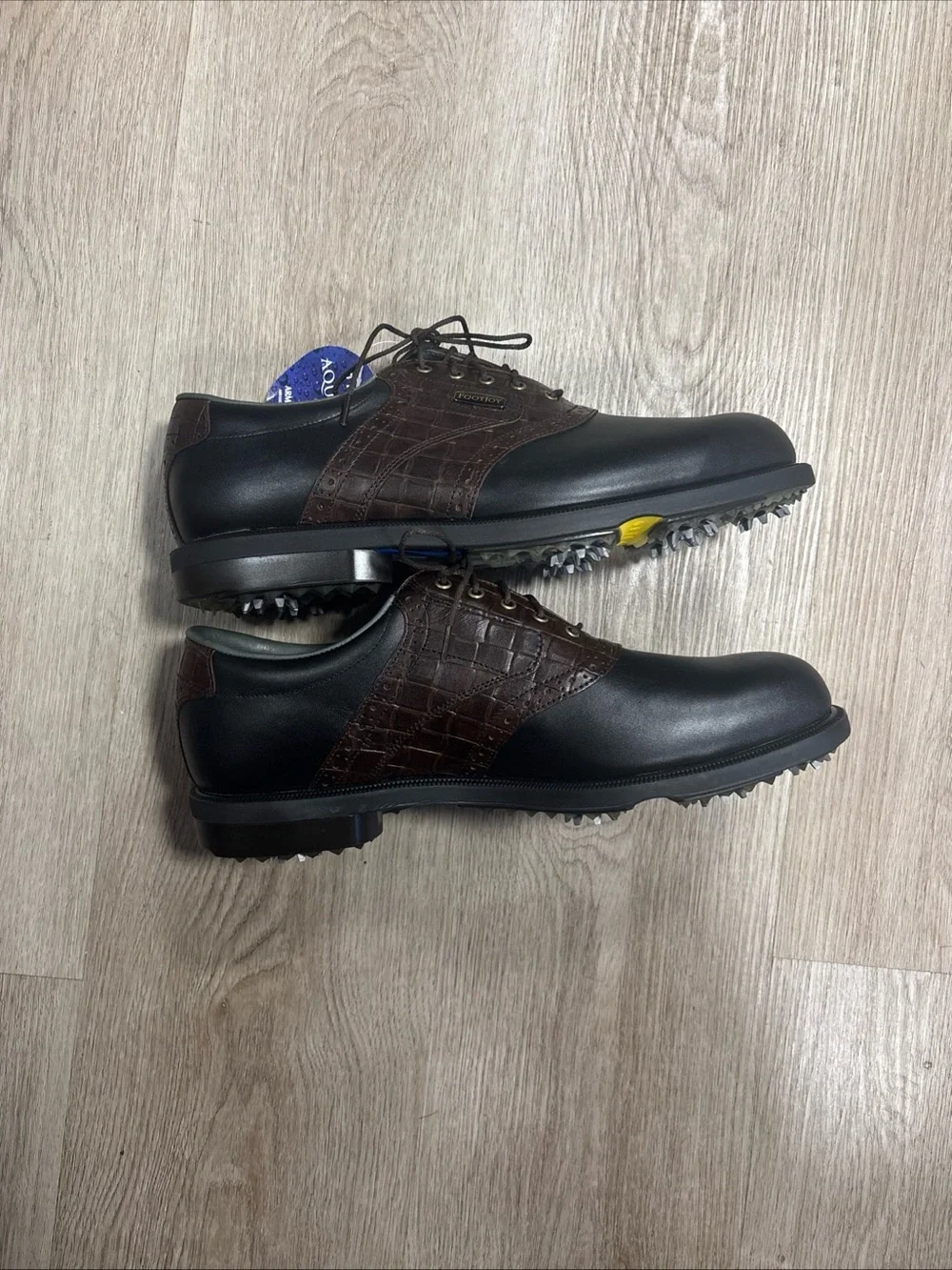 FootJoy Leather DryJoys AquaFlex Black Brown Mens US Size 10 53494 Golf Spikes